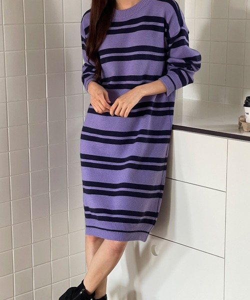「VitaFelice」 「aroco」ニットワンピース FREE パープル レディース_画像7