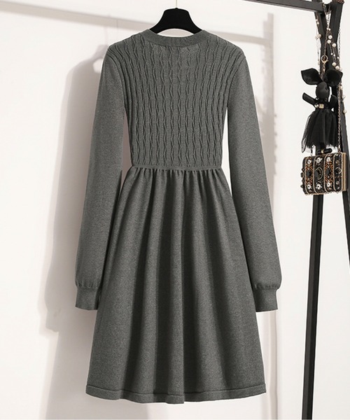 ワンピース リボンスキッパーネックニットフレアワンピース : ZOZOTOWN