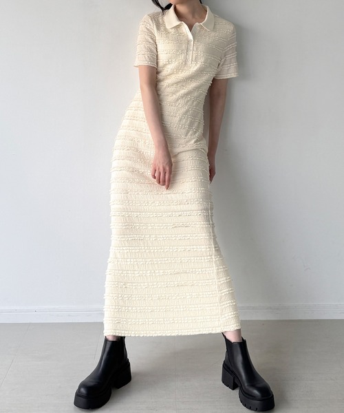 JUNOAH（ジュノア） ワンピース ストレッチフリルカットポロワンピース