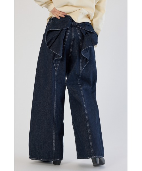 ジーンズ デニム デニムパンツ ビッグリボンデニムパンツ レディースの画像