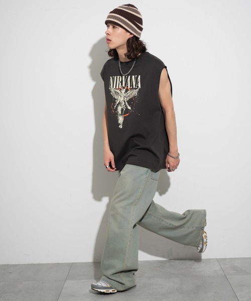 「NIRVANA」 ノースリーブトップス MEDIUM グレー メンズ_画像7