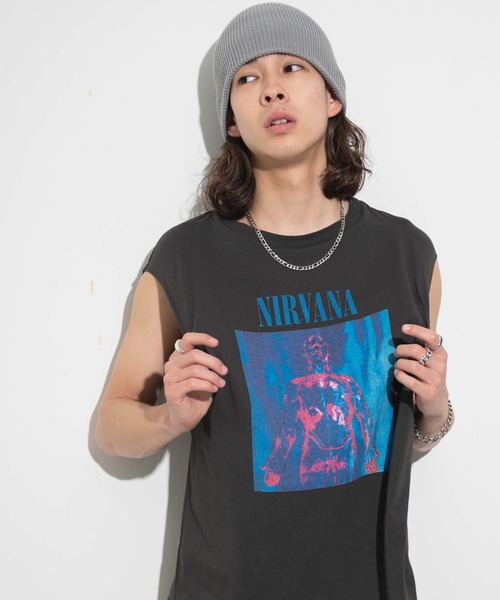 「NIRVANA」 ノースリーブトップス MEDIUM グレー メンズ_画像9