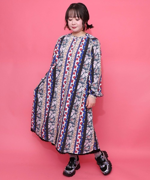 ScoLar（スカラー） ワンピース 161611：ストライプ総柄前開きシャツ