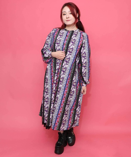 ScoLar（スカラー） ワンピース 161611：ストライプ総柄前開きシャツ