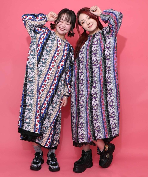 ScoLar（スカラー） ワンピース 161611：ストライプ総柄前開きシャツ