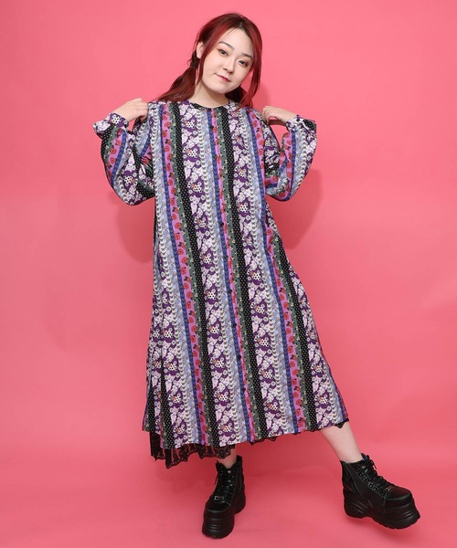 ScoLar（スカラー） ワンピース 161611：ストライプ総柄前開きシャツ