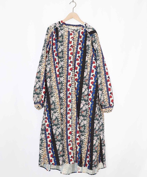 ScoLar（スカラー） ワンピース 161611：ストライプ総柄前開きシャツ  