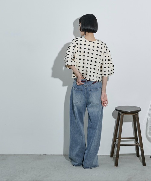 THE Yon ブラウス シャツ 2wayドットジャガードタックスリーブ