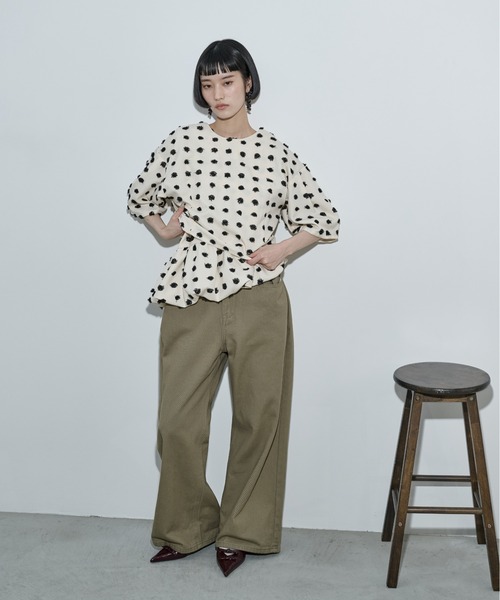 THE Yon ブラウス シャツ 2wayドットジャガードタックスリーブ