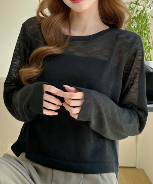 完売品✨【24SS 】アドーア シアーニット プルオーバー カットソー 黒 38 Ada. tシャツ メランジ シアー ニット プルオーバー レディース