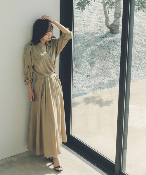 「anuans」 シャツワンピース SMALL ベージュ レディース_4