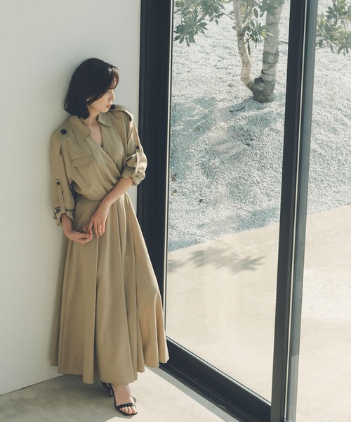 「anuans」 シャツワンピース SMALL ベージュ レディース_5