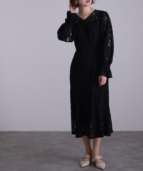 atlo ロングワンピース atlo（アトロ） 「PourVous」長袖ワンピース M ブラック レディース