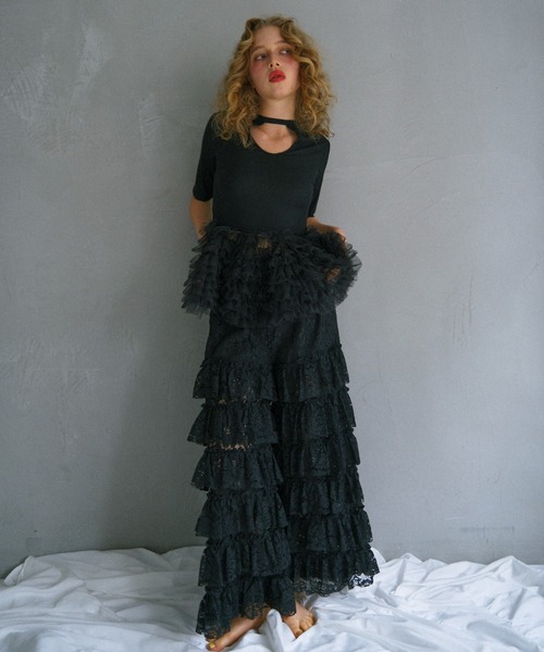 HONEY MI HONEY（ハニーミーハニー） tシャツ 半袖 tulle peplum rib