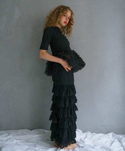 HONEY MI HONEY（ハニーミーハニー） tシャツ 半袖 tulle peplum rib