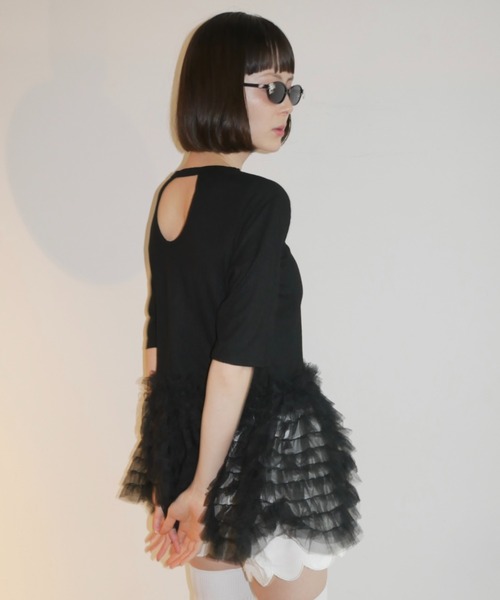 HONEY MI HONEY（ハニーミーハニー） tシャツ 半袖 tulle peplum rib