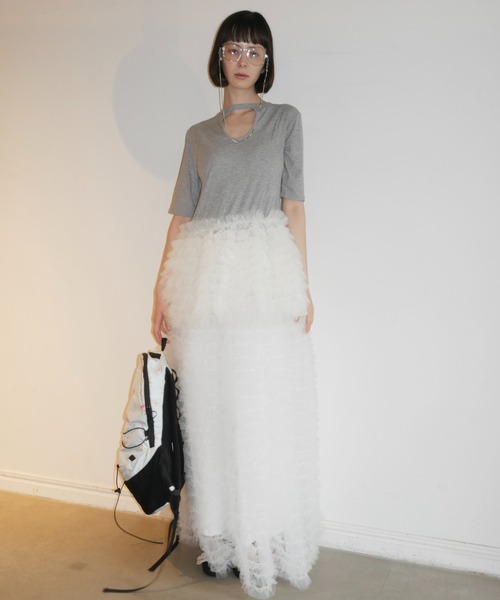 HONEY MI HONEY（ハニーミーハニー） tシャツ 半袖 tulle peplum rib