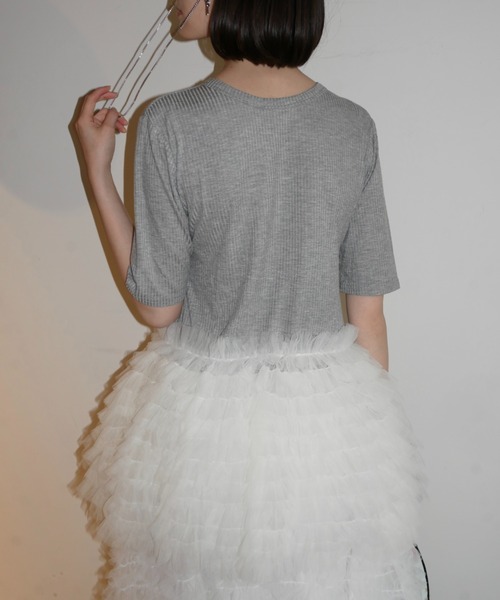 HONEY MI HONEY（ハニーミーハニー） tシャツ 半袖 tulle peplum rib