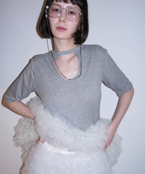 HONEY MI HONEY（ハニーミーハニー） tシャツ 半袖 tulle peplum rib