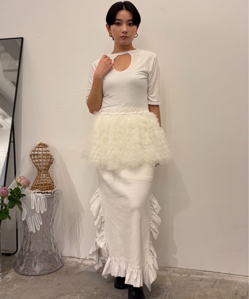 HONEY MI HONEY（ハニーミーハニー） tシャツ 半袖 tulle peplum rib