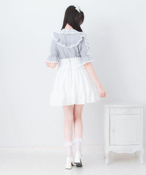 DearMyLove スカート 夏 ハートバックルレースアップフレアスカート