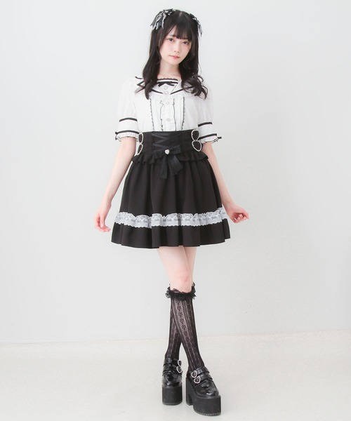 DearMyLove スカート 夏 ハートバックルレースアップフレアスカート