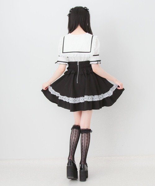 DearMyLove スカート 夏 ハートバックルレースアップフレアスカート