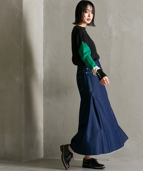 Soiunique（スワユニーク） スカート サイドプリーツデニムマキシ丈