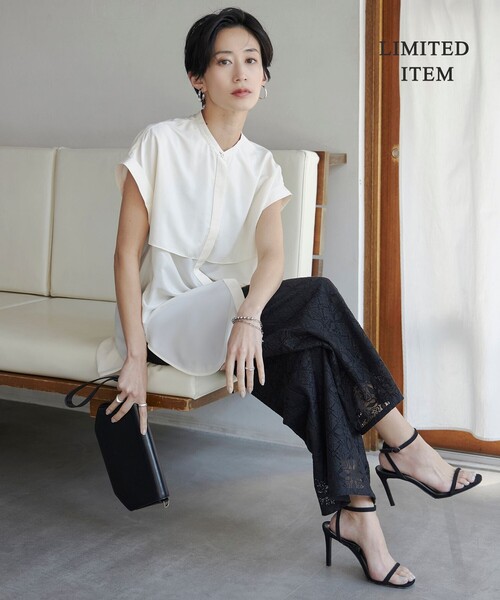 タグ付き✨icb 【洗える】ヌーディスローン バンドカラーブラウス　23ss ICB ブラウス シャツ 「洗える」ヌーディスローン バンドカラー