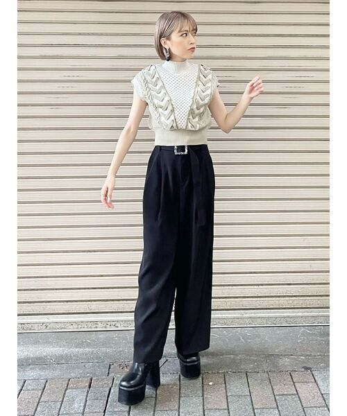 MURUA パンツ ハイウエストタックワイドパンツ レディース