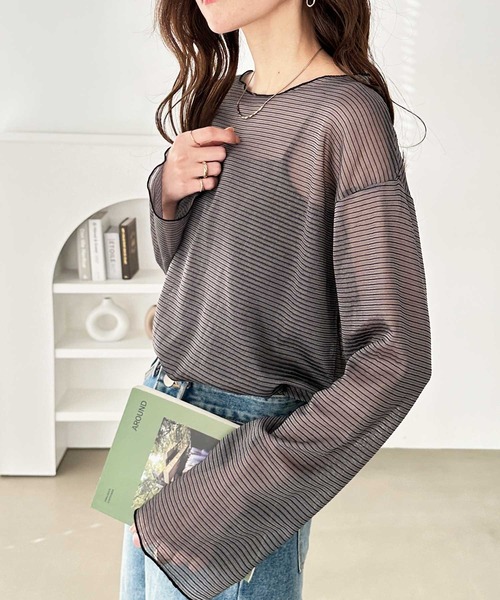 GeeRA（ジーラ） tシャツ シアーボーダーカットソートップス
