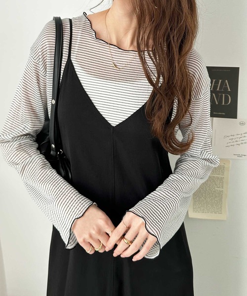 GeeRA tシャツ シアーボーダーカットソートップス レディース