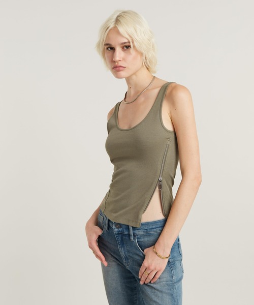 G-STAR RAW タンクトップ ASYMMETRICAL ZIP TOP/サイドジップ