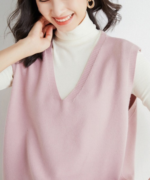 ベスト ジレ 「26SS新色追加」9色展開 深Vネックゆったりニットベスト