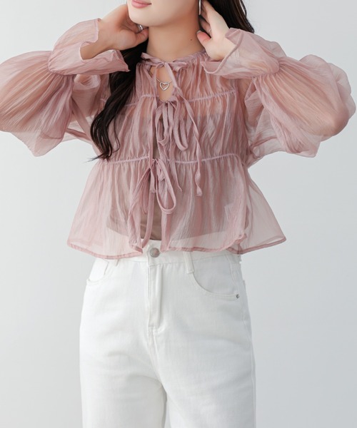 ブラウス シャツ  オーガンジーシアーシャツ レディース emi+ ブラウス シャツ オーガンジーシアーシャーリング2WAY