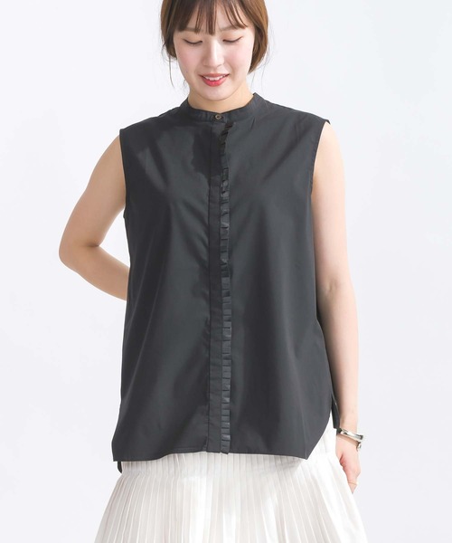 PICCIN PERLA ブラウス シャツ 前立てフリル付きノースリーブブラウス 