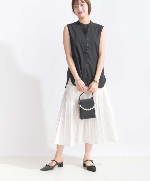 PICCIN PERLA ブラウス シャツ 前立てフリル付きノースリーブブラウス