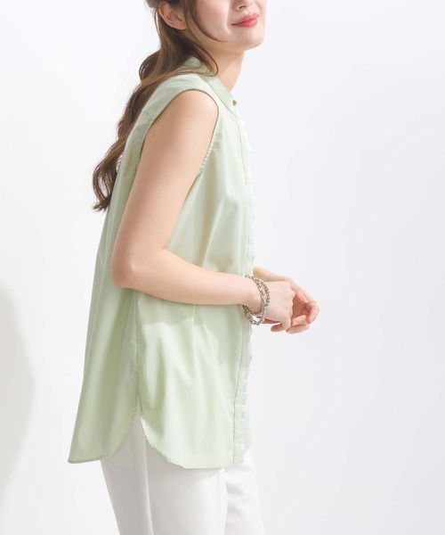 PICCIN PERLA ブラウス シャツ 前立てフリル付きノースリーブブラウス