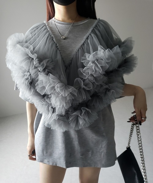 トップス i_am volume tulle blouse I_am（アイアム）の「volume tulle gather blouse / ボリューム