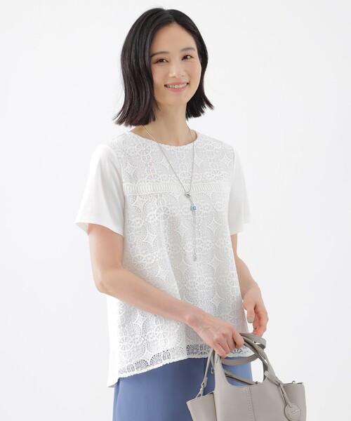 tシャツ 「接触冷感」「吸水速乾」「抗菌防臭」「UV」「ウォッシャブル」レースコンビチュニックカットソー レディース