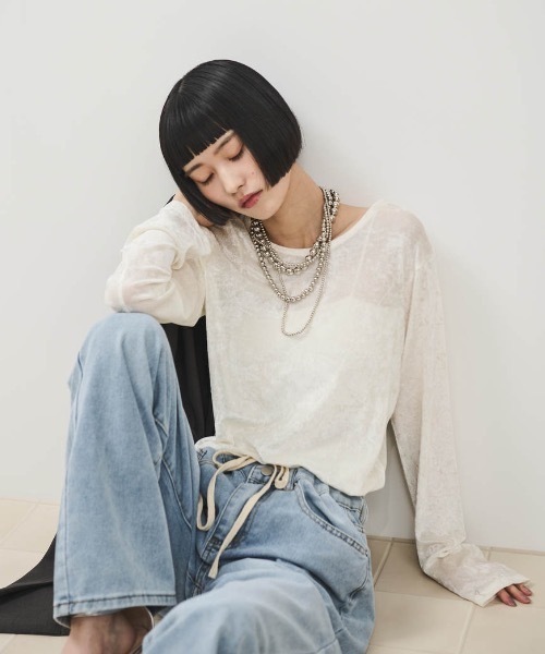 Shelly island（シェリーアイランド） tシャツ シアーベロアクルー