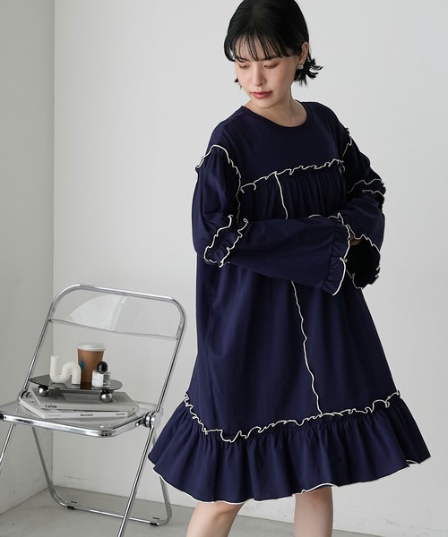 tシャツ フレアスリーブTシャツ レディース each alchemist tシャツ フレアスリーブ異素材切替半袖Tシャツ