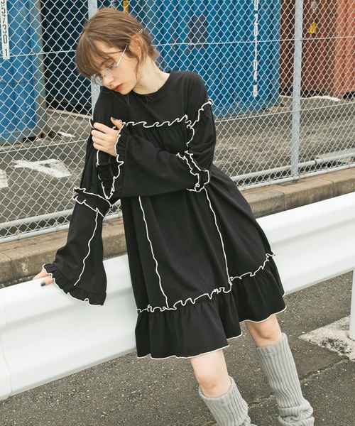 美品 PROVOKE プロヴォーク  furi-furi long Tee フリル ロングスリーブ Tシャツ カットソー F ホワイト レディース 古着 中古 PROVOKE 美品 プロヴォーク furi-furi long Tee フリル ロング