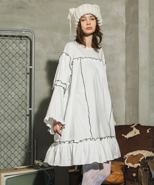 forksy. ワンピース 「forksy.」フレアスリーブフリルメローオーバー