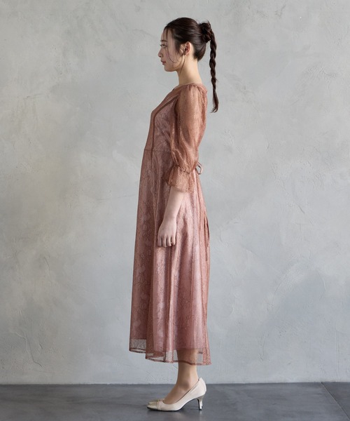 AIMER（エメ） ドレス グリッターレース袖付きフィット＆フレア