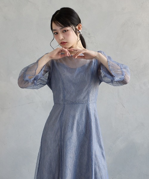 AIMER（エメ） ドレス グリッターレース袖付きフィット＆フレア