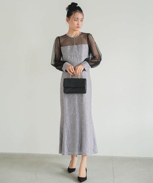 kaeneドレス kaene ドレス エンボスフラワードットミックスドレス : ZOZOTOWN