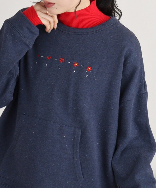 トレーナー スウェット EMAGO 花のドローイング刺繍プルオーバー レディース