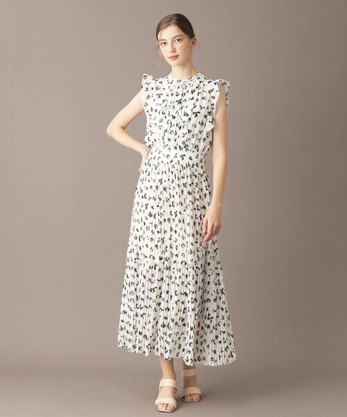 DRESSTERIOR(ドレステリア) フラワープリントシアーワンピース 白 DRESSTERIOR（ドレステリア） ワンピース シアーリーフフリルスリーブ