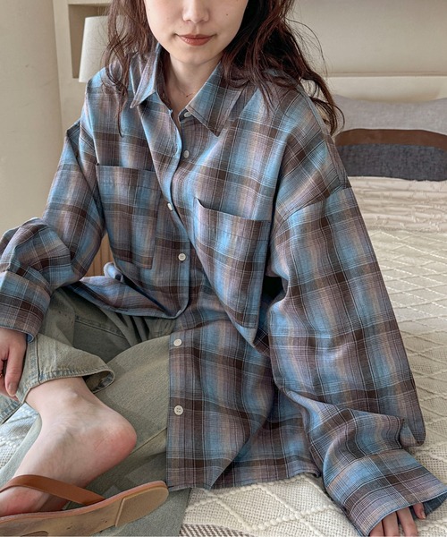 PILIT ブラウス シャツ ビッグチェックシャツ レディース